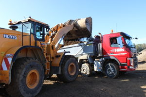 Loading Hills tipper vehicle at Shorncote Quarry inert tipping area