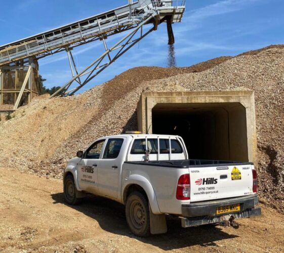Mortimer Quarry Plant with pick-up truck and wash plant in background