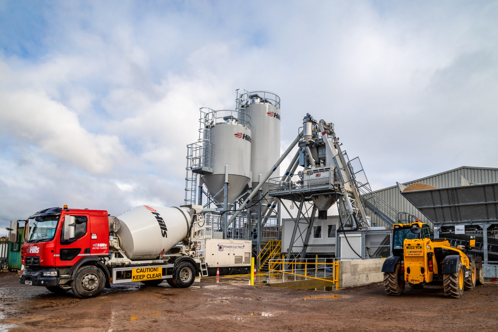 Swindon Concrete Plant with concrete mixer and telehandler in foreground