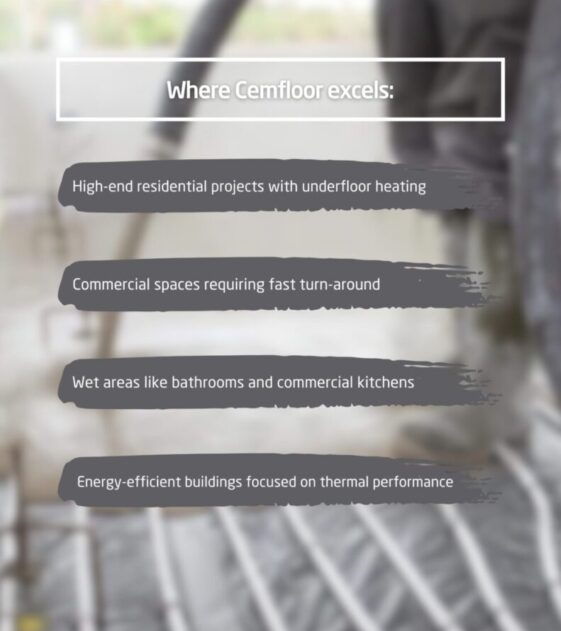 Where Cemfloor excels Where Cemfloor excels